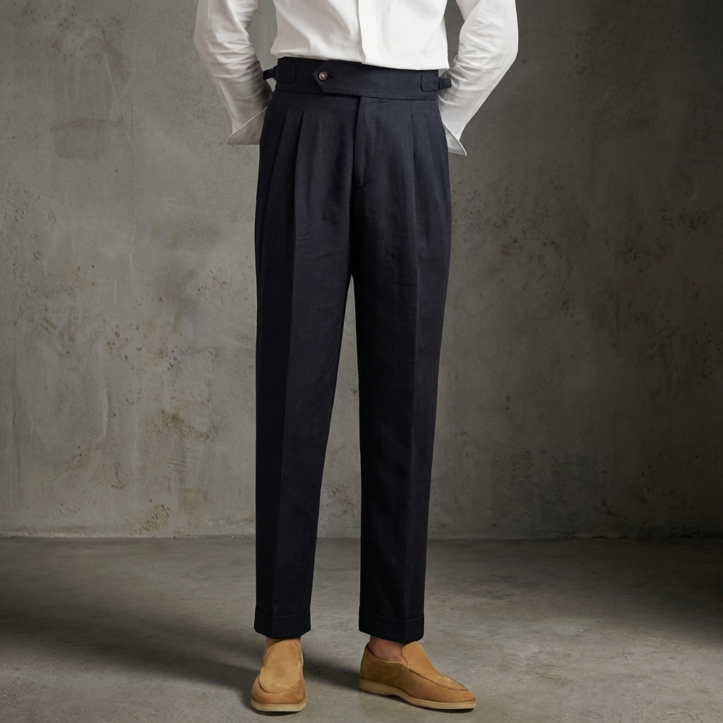 MEN’S PLEATED TROUSERS | LINEN BLEND | CLASSIC STRAIGHT LEG