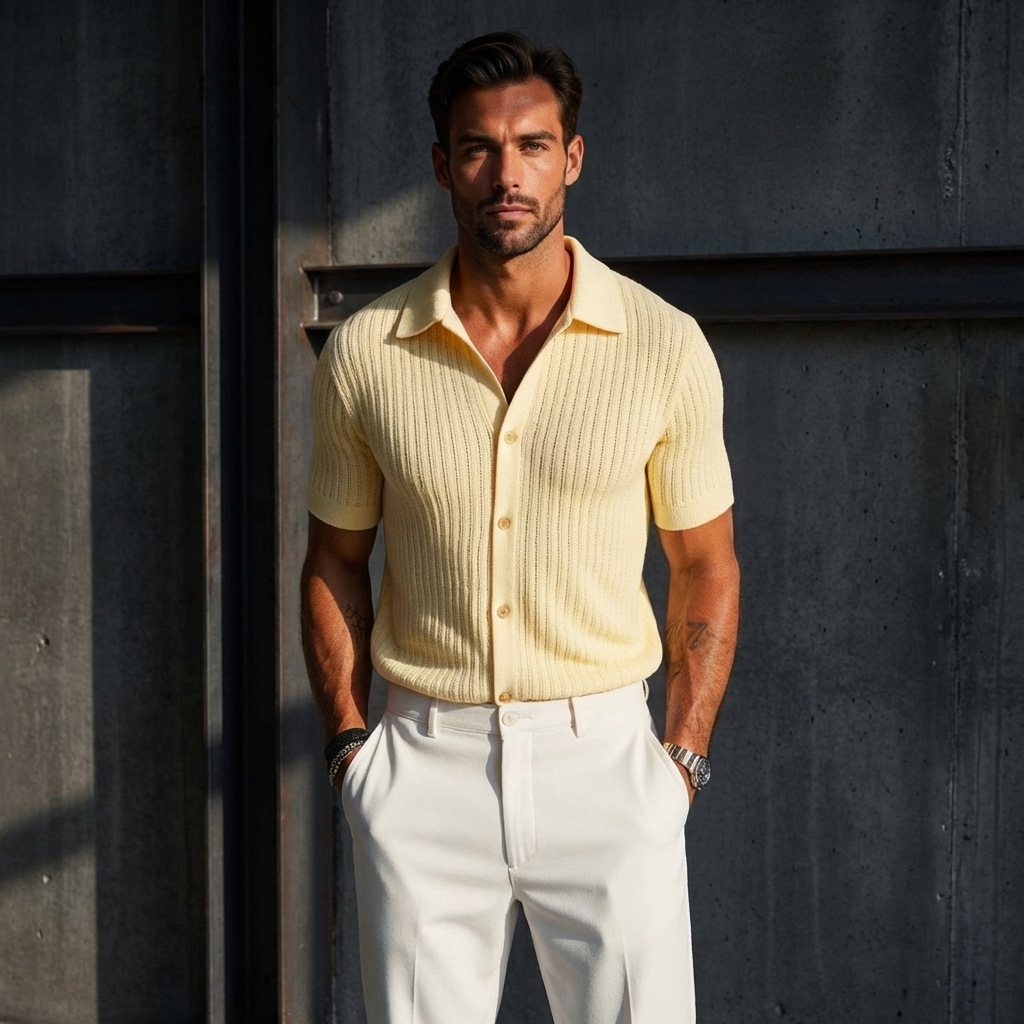 Men’s Ribbed Knit Polo | Short Sleeve