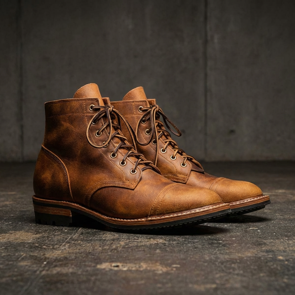 Men’s Cap-Toe Boots | Vegan Leather Lace-Up Footwear