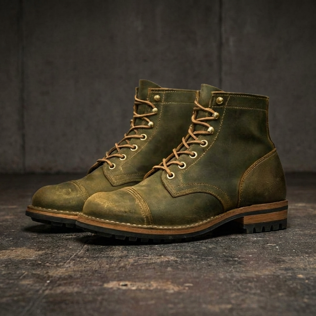 Men’s Cap-Toe Boots | Vegan Leather Lace-Up Footwear