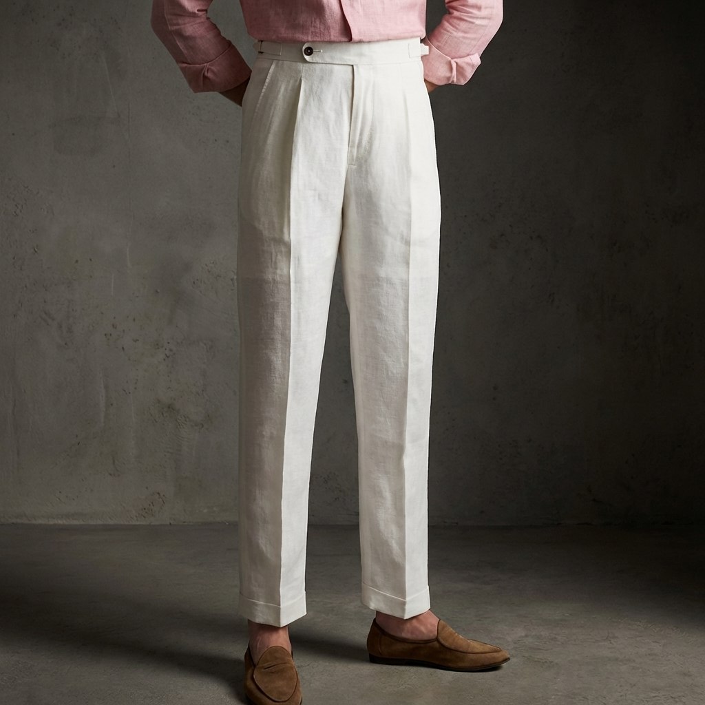 MEN’S PLEATED TROUSERS | LINEN BLEND | CLASSIC STRAIGHT LEG