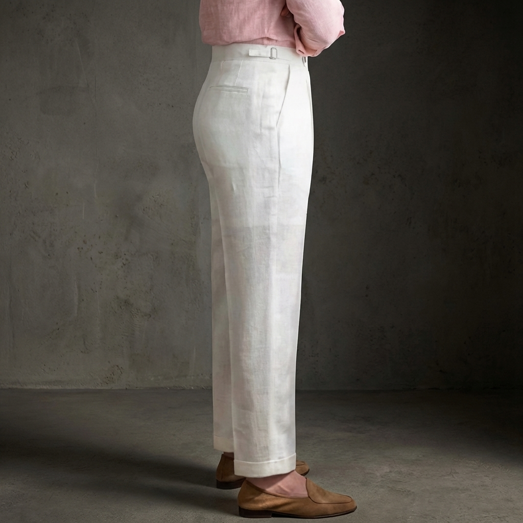 MEN’S PLEATED TROUSERS | LINEN BLEND | CLASSIC STRAIGHT LEG