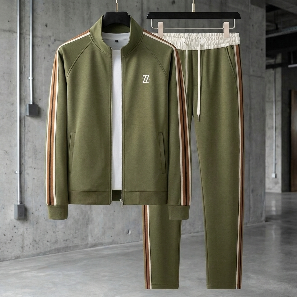 MEN’S TRACKSUIT | TWO-PIECE | KNIT | CONTRAST STRIPES